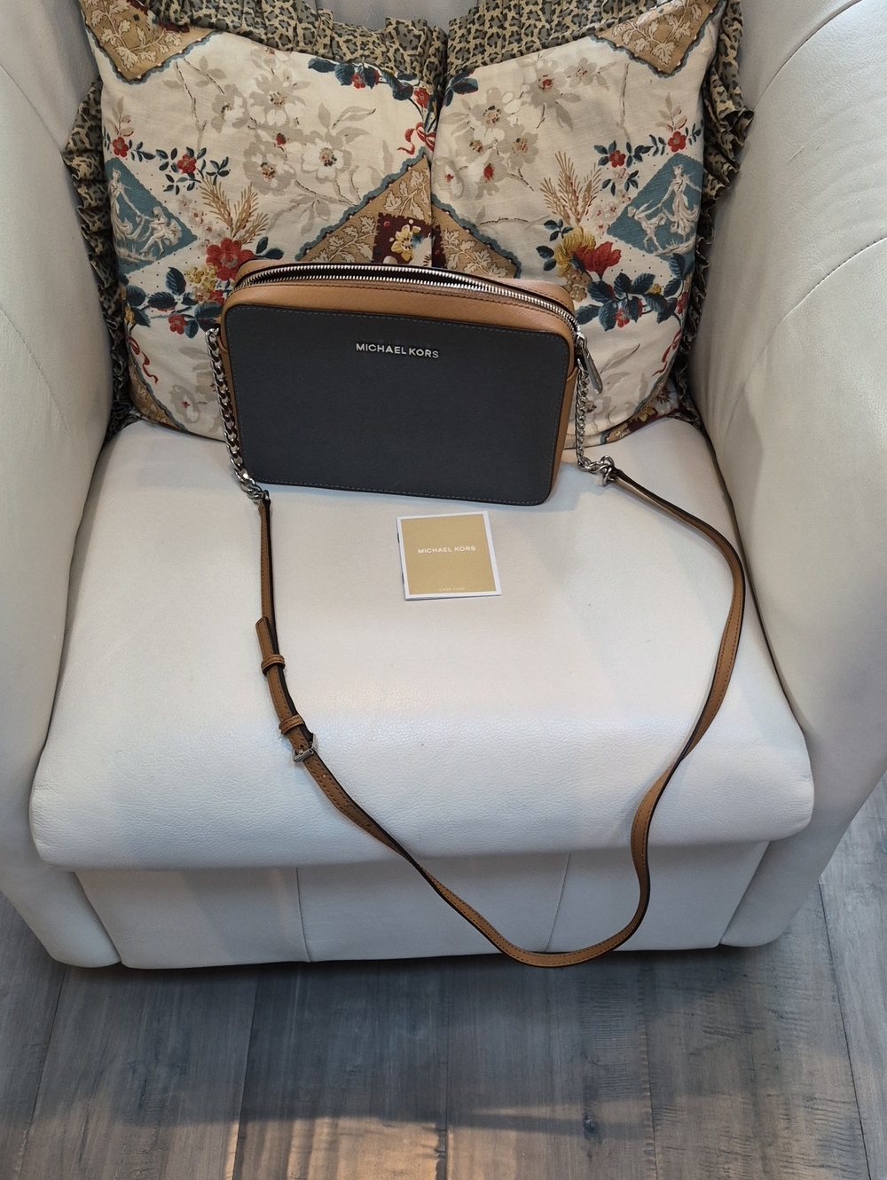 Michael Kors Black and Brown Leather Crossbody Camera Bag